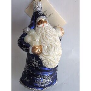 Patricia Breen Snowball Santa Cobalt and Silver Trim 4.72" Ornament 2002